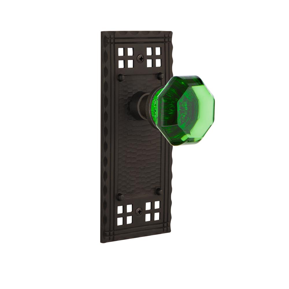 Nostalgic Warehouse CRAWAE Colored Crystal Craftsman Plate Double Dummy Waldorf Emerald Door Knob in Oil-Rubbed Bronze